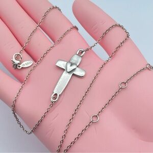 Beautiful Sterling Silver 925 “Faith” Cross Necklace with Heart Accent Pendant